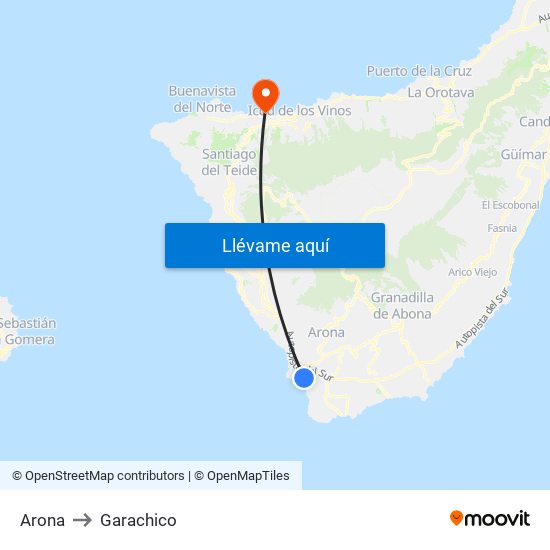 Arona to Garachico map