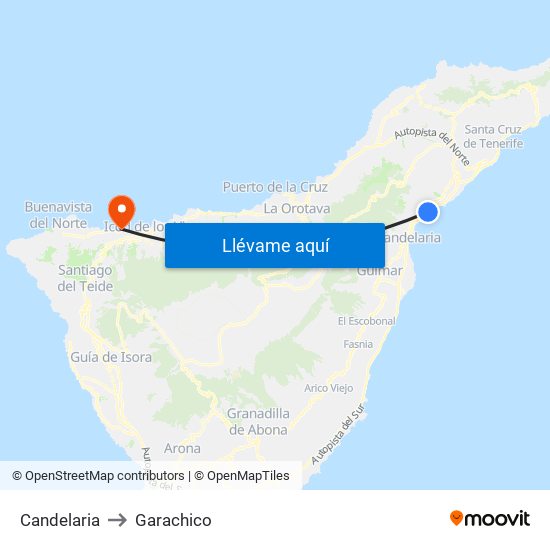 Candelaria to Garachico map