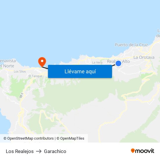 Los Realejos to Garachico map