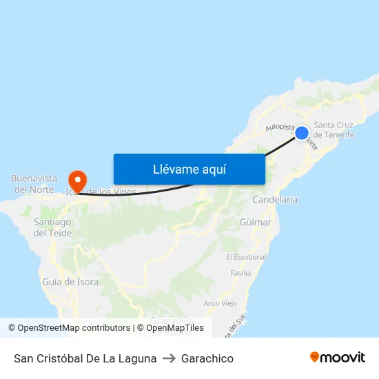 San Cristóbal De La Laguna to Garachico map