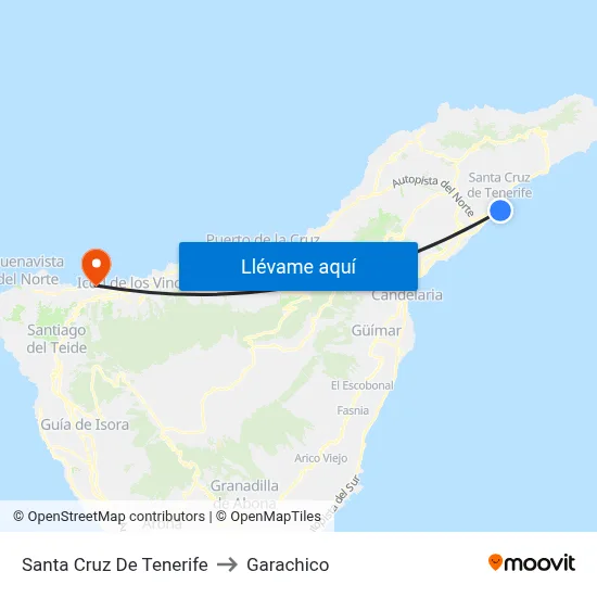 Santa Cruz De Tenerife to Garachico map