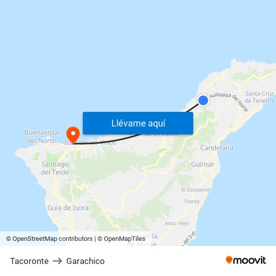 Tacoronte to Garachico map