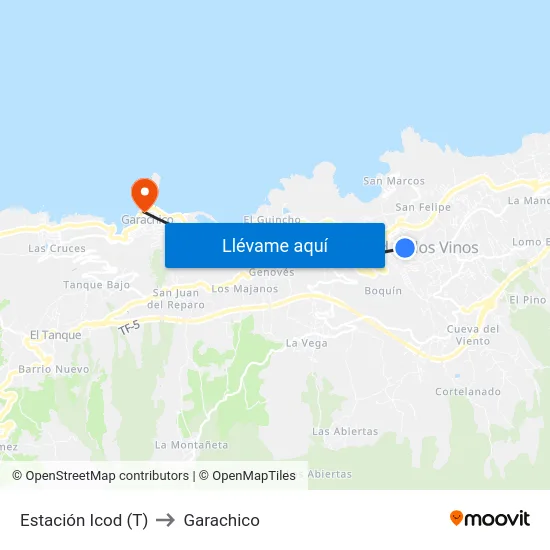 Estación Icod (T) to Garachico map
