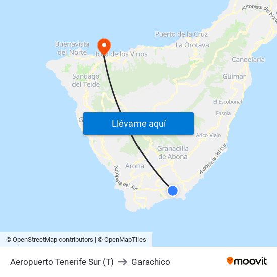 Aeropuerto Tenerife Sur (T) to Garachico map