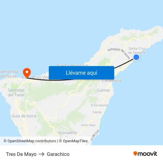 Tres De Mayo to Garachico map