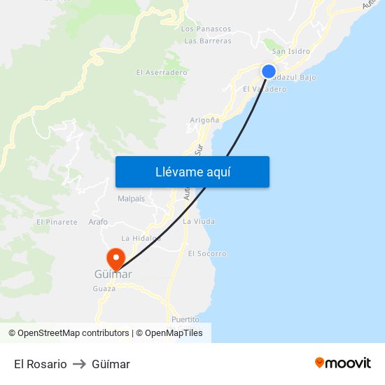El Rosario to Güímar map