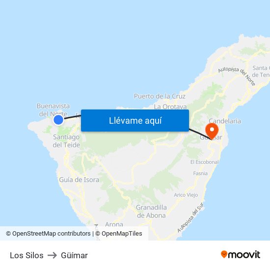 Los Silos to Güímar map