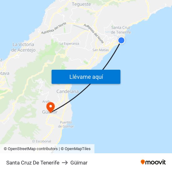 Santa Cruz De Tenerife to Güímar map