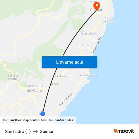 San Isidro (T) to Güímar map