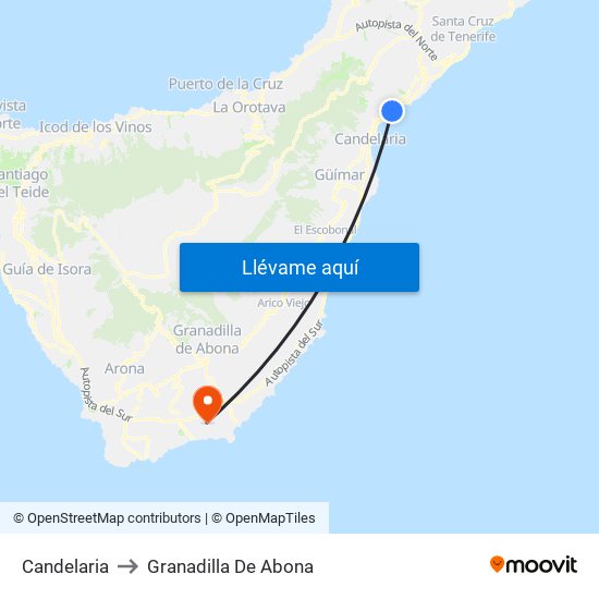 Candelaria to Granadilla De Abona map