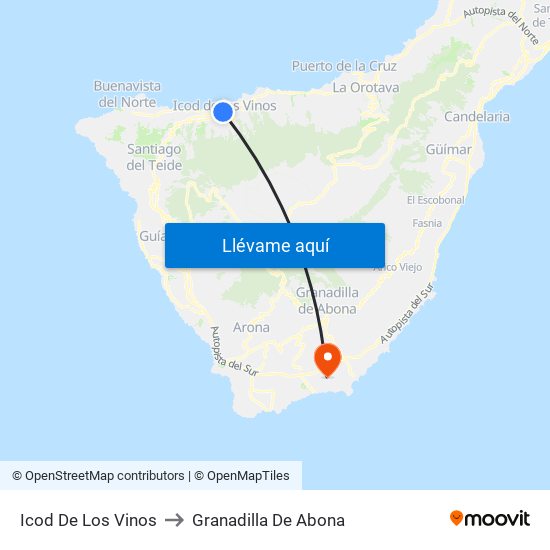 Icod De Los Vinos to Granadilla De Abona map