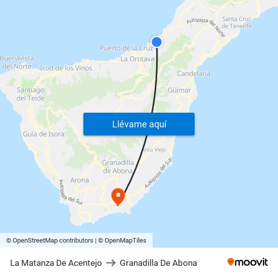 La Matanza De Acentejo to Granadilla De Abona map