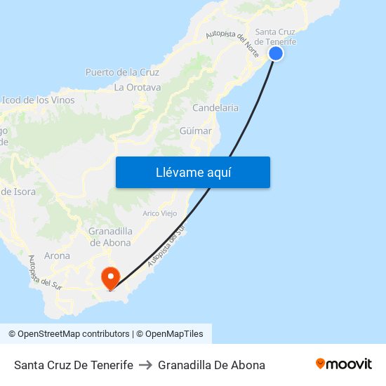 Santa Cruz De Tenerife to Granadilla De Abona map