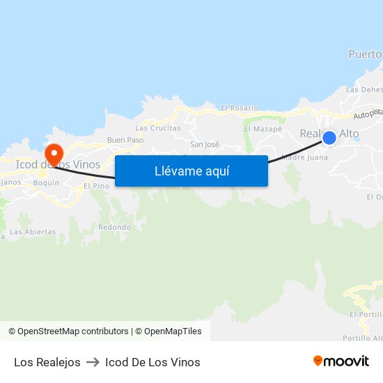 Los Realejos to Icod De Los Vinos map