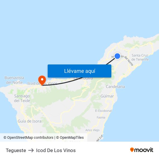 Tegueste to Icod De Los Vinos map