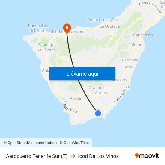 Aeropuerto Tenerife Sur (T) to Icod De Los Vinos map