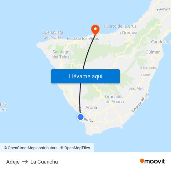 Adeje to La Guancha map