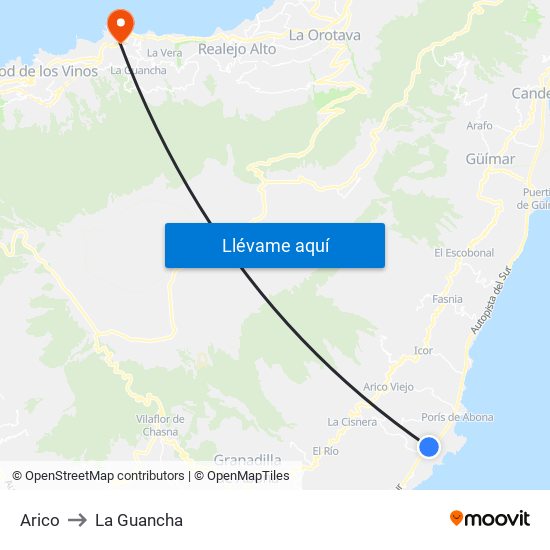 Arico to La Guancha map