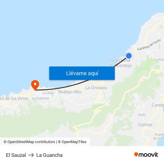 El Sauzal to La Guancha map