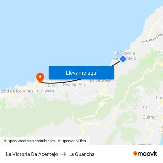 La Victoria De Acentejo to La Guancha map