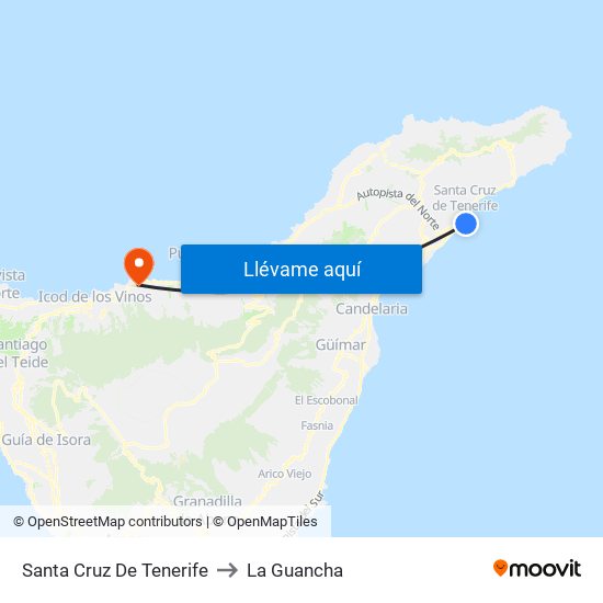 Santa Cruz De Tenerife to La Guancha map