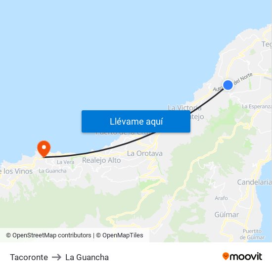 Tacoronte to La Guancha map