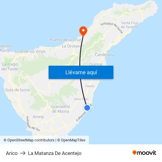 Arico to La Matanza De Acentejo map