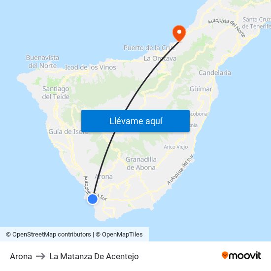 Arona to La Matanza De Acentejo map