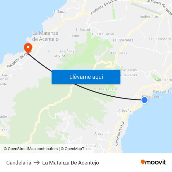 Candelaria to La Matanza De Acentejo map