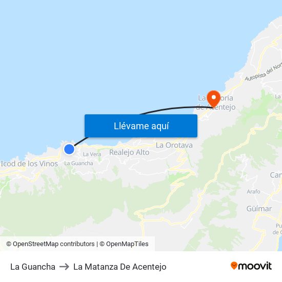 La Guancha to La Matanza De Acentejo map