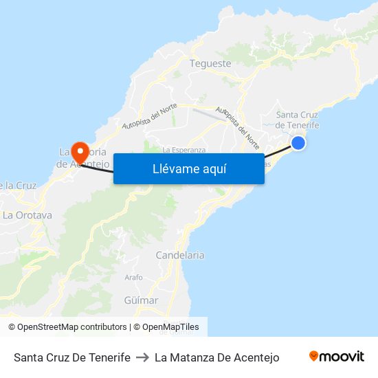 Santa Cruz De Tenerife to La Matanza De Acentejo map