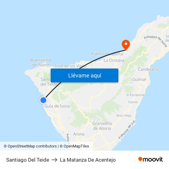 Santiago Del Teide to La Matanza De Acentejo map