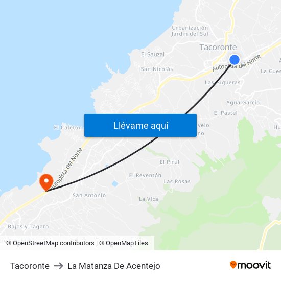 Tacoronte to La Matanza De Acentejo map