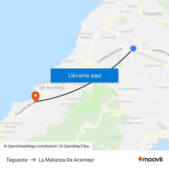 Tegueste to La Matanza De Acentejo map