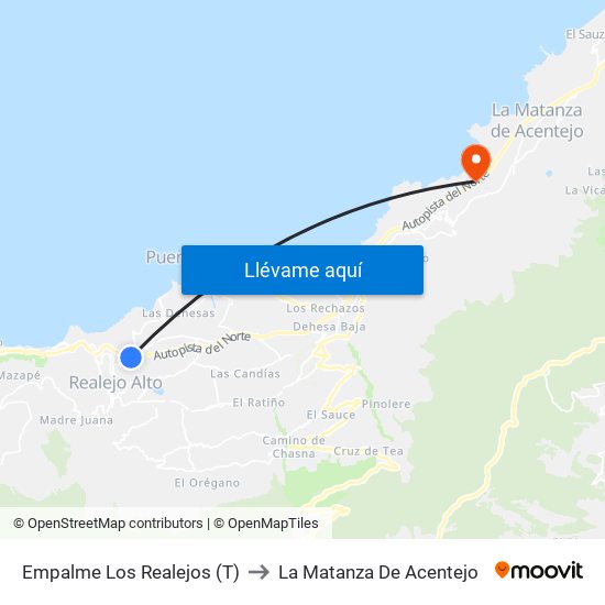 Empalme Los Realejos (T) to La Matanza De Acentejo map