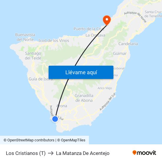 Los Cristianos (T) to La Matanza De Acentejo map