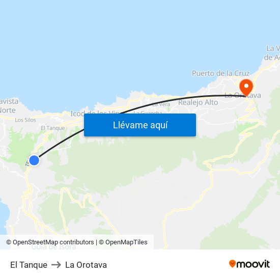 El Tanque to La Orotava map