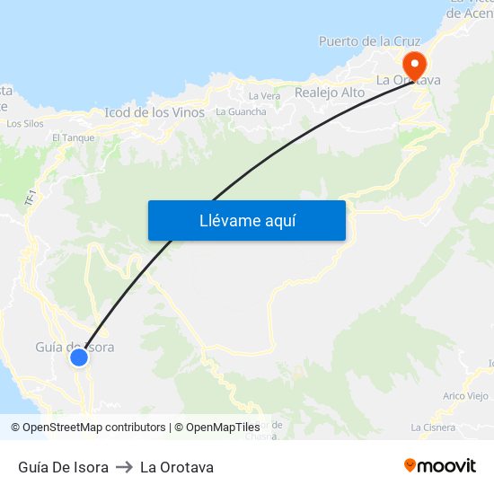 Guía De Isora to La Orotava map