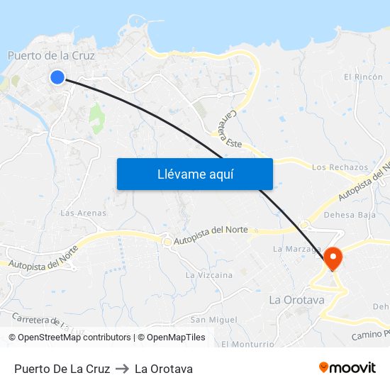 Puerto De La Cruz to La Orotava map