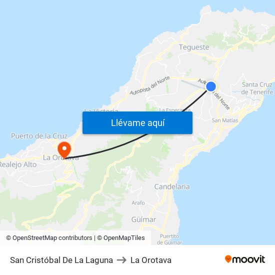 San Cristóbal De La Laguna to La Orotava map