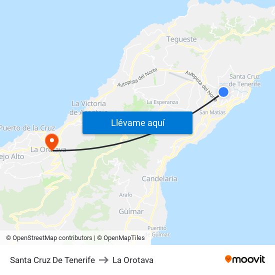 Santa Cruz De Tenerife to La Orotava map