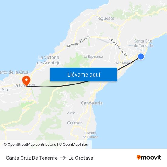 Santa Cruz De Tenerife to La Orotava map