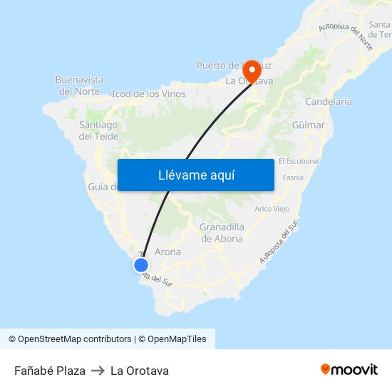 Fañabé Plaza to La Orotava map