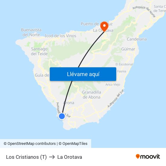 Los Cristianos (T) to La Orotava map