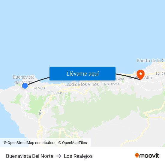 Buenavista Del Norte to Los Realejos map