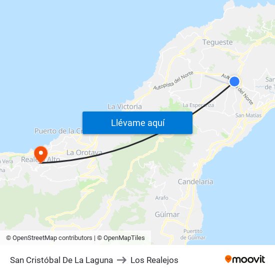 San Cristóbal De La Laguna to Los Realejos map