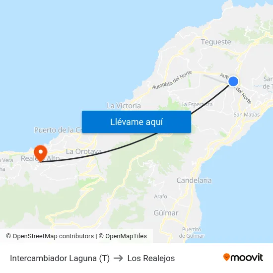 Intercambiador Laguna to Los Realejos map