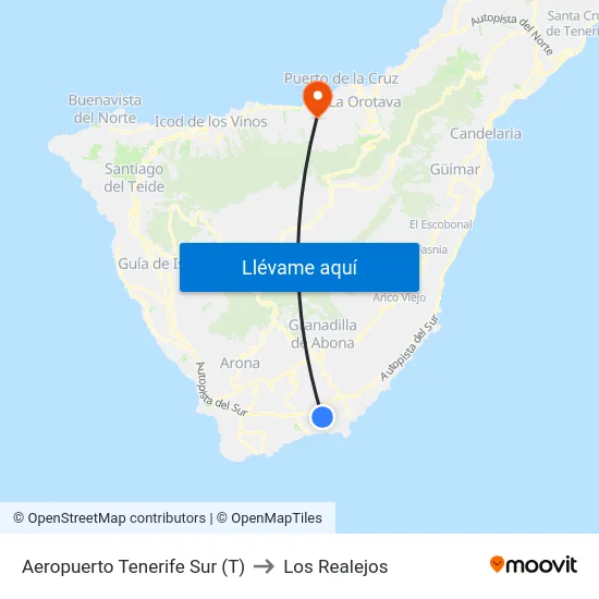 Aeropuerto Tenerife Sur (T) to Los Realejos map