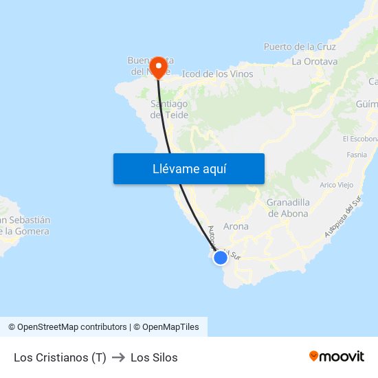 Los Cristianos  (T) to Los Silos map