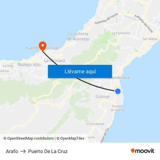 Arafo to Puerto De La Cruz map